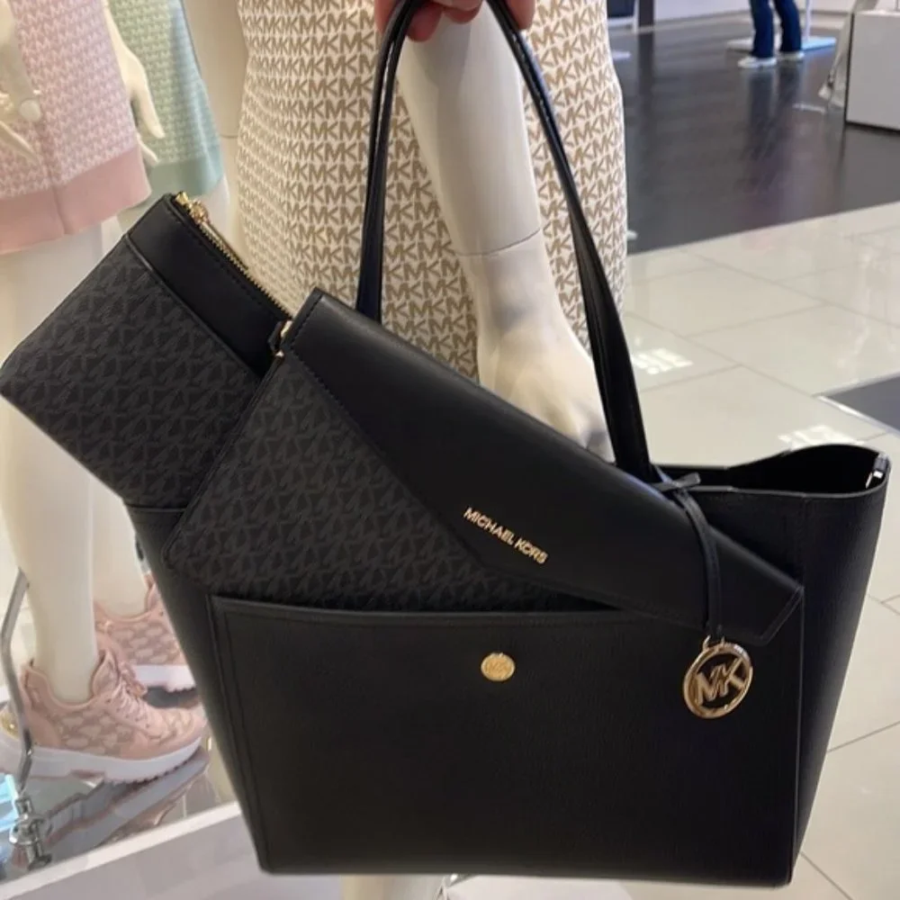 MICHAEL Maisie Large Pebbled Leather 3-in-1 Tote Bag BLACK / BLACK MULTI COLOR